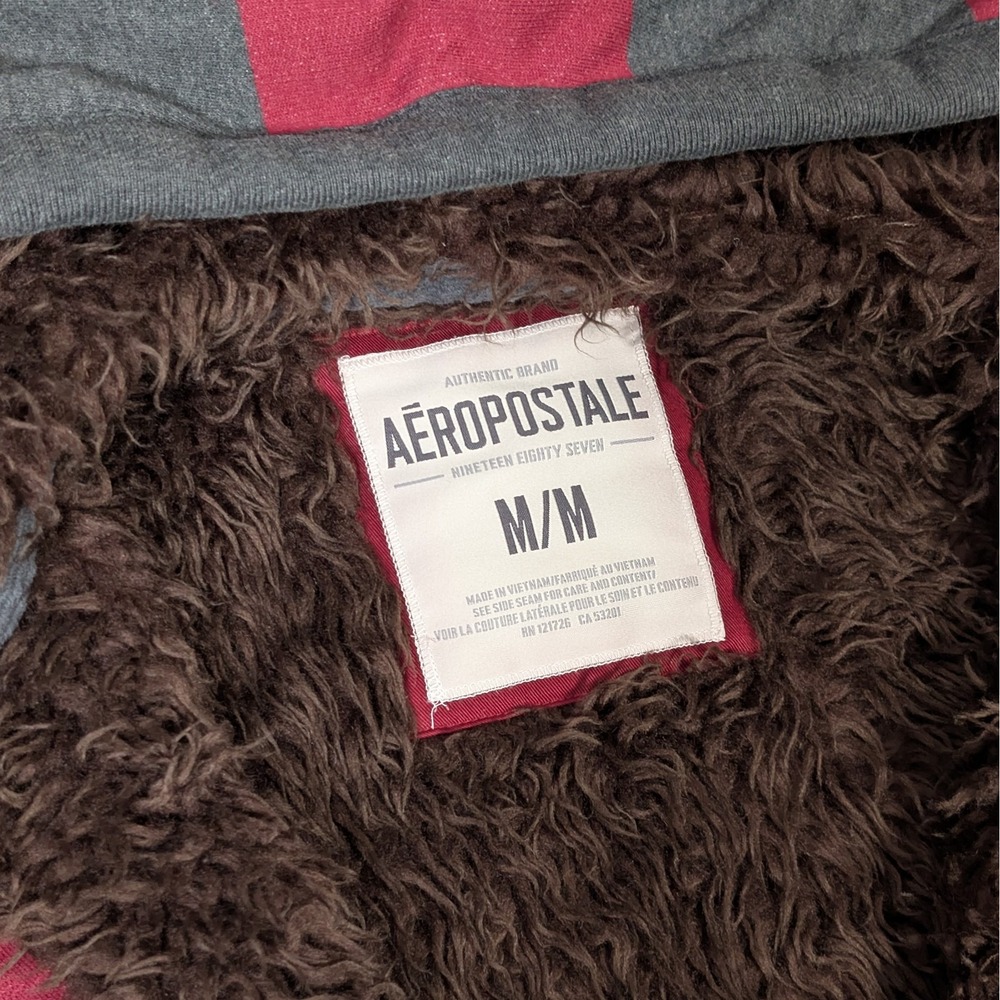 Y2K Aeropostale Faux Fur Lined Hoodie Full Zip Size Medium Striped Logo - Picture 3 of 13